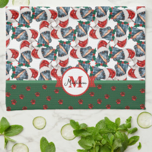 Doberman Pattern Monogram Christmas Dog Tea Towel