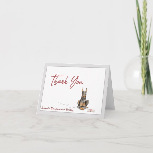 Doberman Pet Dog Personalise Bone Ribbon  Thank You Card (Front)