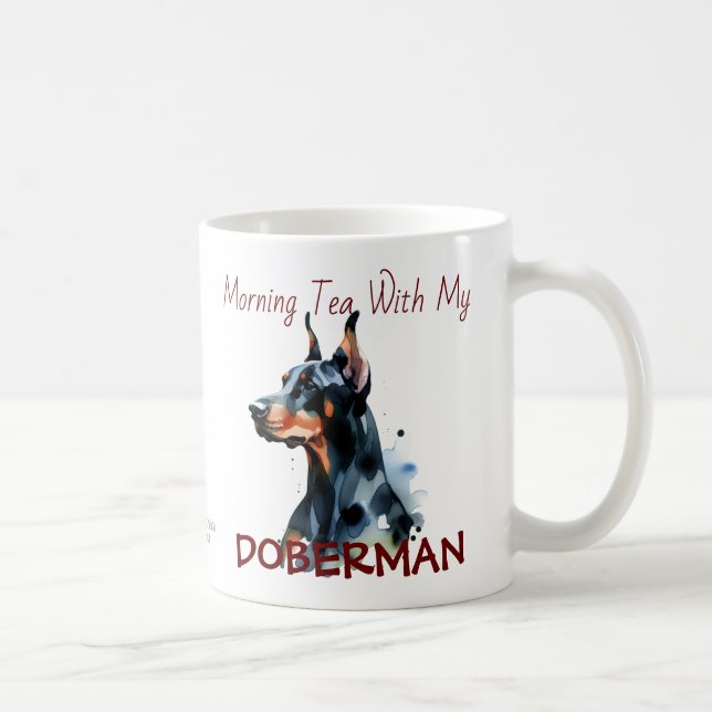Doberman Pincher  Black Watercolor Personalise Coffee Mug (Right)