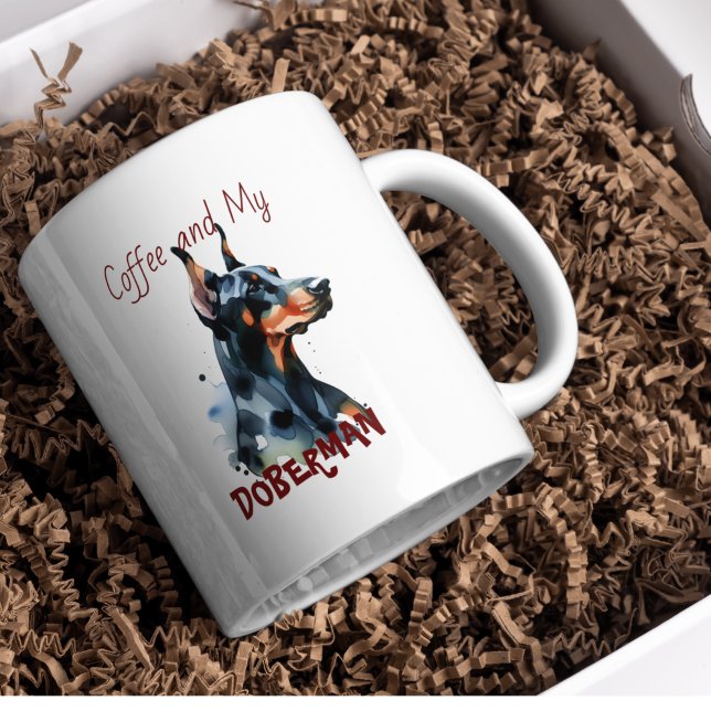 Doberman Pincher  Black Watercolor Personalise Coffee Mug (Personalize with a few of your own words.)