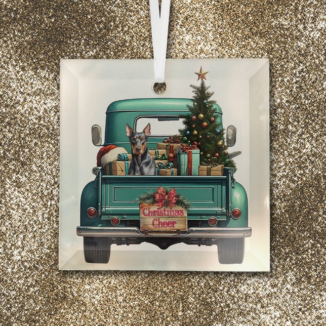 Doberman Pincher Dog Retro Truck Christmas Glass Tree Decoration (Creator Uploaded)