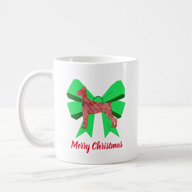 Doberman Pincher Silhouette Green Bow Christmas Coffee Mug (Left)