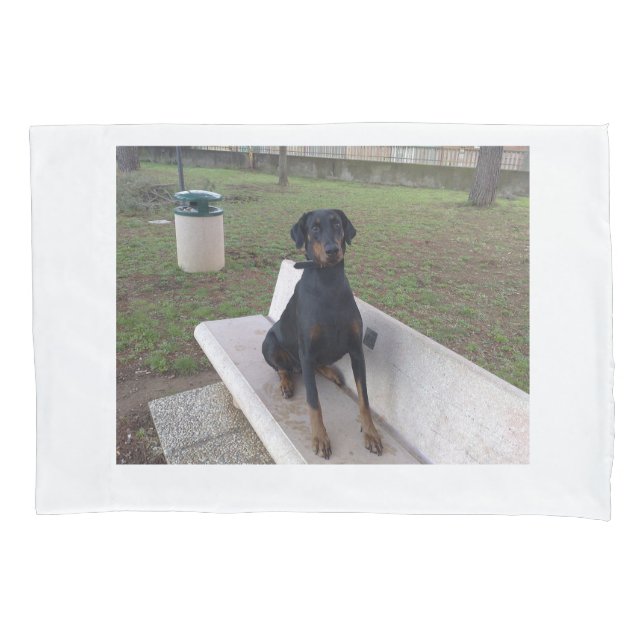 doberman pincher sitting pillowcase (Front-Left)