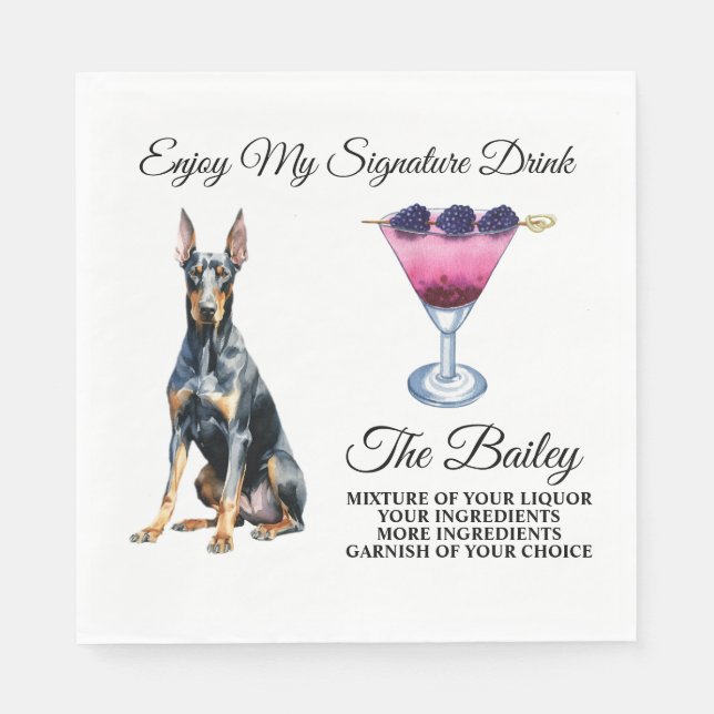 Doberman Pincher Wedding Signature Drink Napkin (Front)