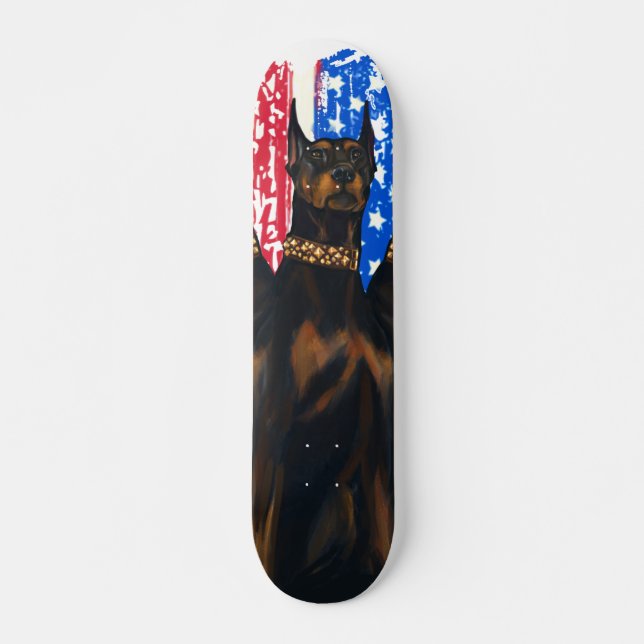 Doberman Pinscher American Flag patriotic dog Skateboard (Front)
