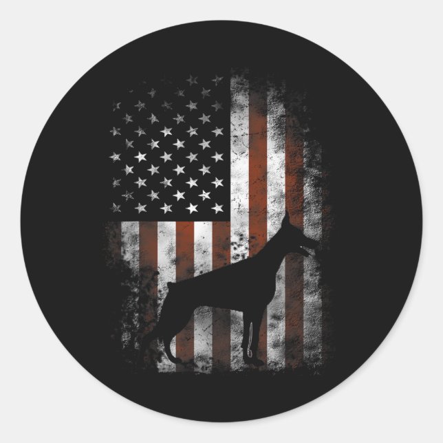 Doberman Pinscher American Flag Patriotic Gifts  Classic Round Sticker (Front)