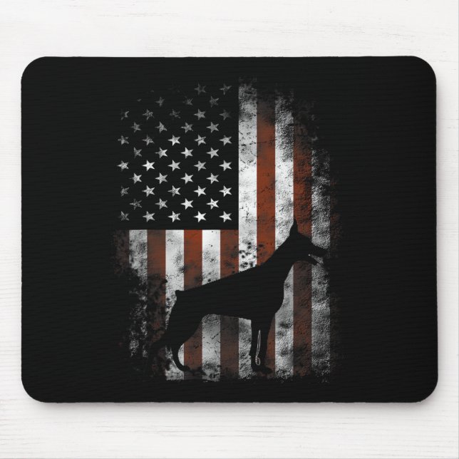 Doberman Pinscher American Flag Patriotic Gifts  Mouse Mat (Front)