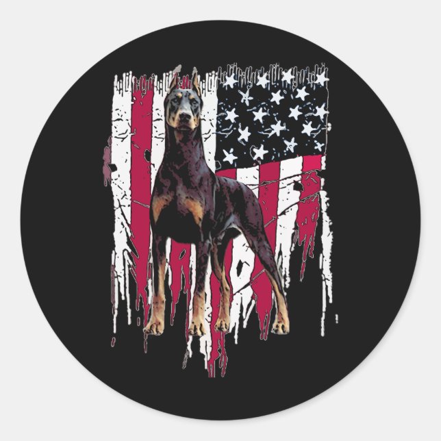 Doberman Pinscher American Flag Usa Awesome  Classic Round Sticker (Front)