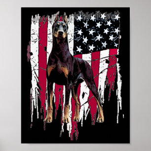 Doberman Pinscher American Flag Usa Awesome Poster