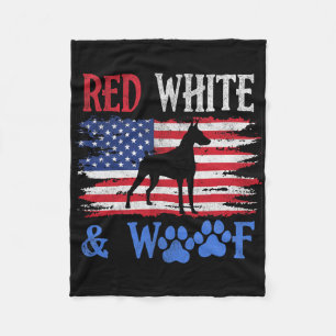 Doberman Pinscher American Flag Usa Red White And  Fleece Blanket