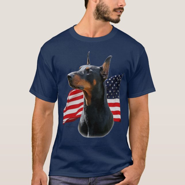 Doberman Pinscher and Belgian Malinois w/ flags T-Shirt (Front)