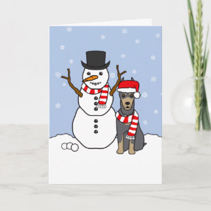 Doberman Pinscher and Snowman Holiday Card