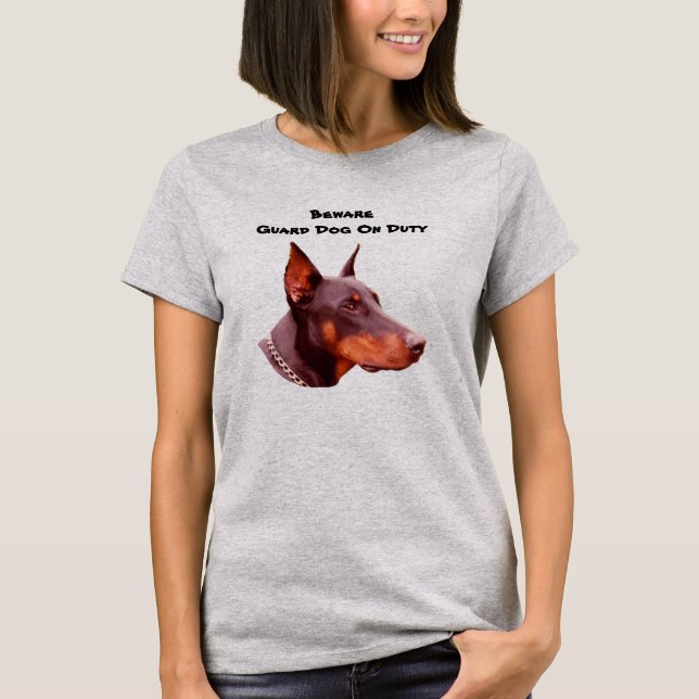 Doberman Pinscher Beware Funny T-Shirt (Front)