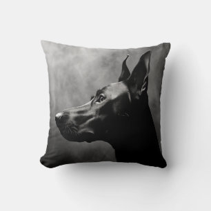Doberman Pinscher Black and White Cushion
