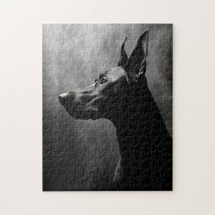 Doberman Pinscher Black and White Jigsaw Puzzle