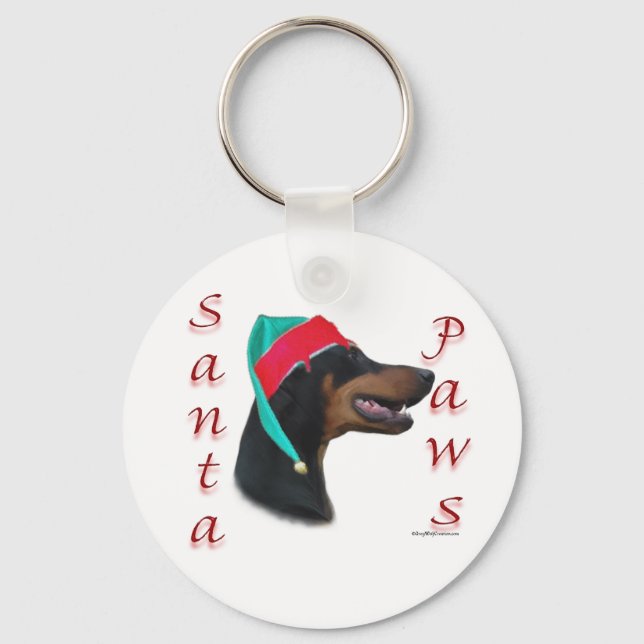 Doberman Pinscher (blk) Santa Paws Key Ring (Front)
