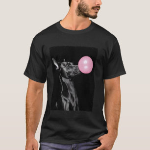 Doberman Pinscher Blowing Bubble Gum Pink T-Shirt