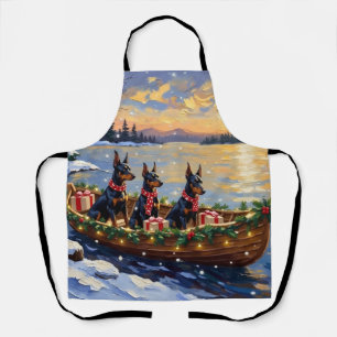 Doberman Pinscher Christmas Boat Holiday Apron