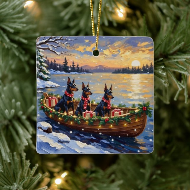 Doberman Pinscher Christmas Boat Holiday Ceramic Ornament (Tree)