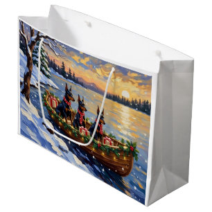 Doberman Pinscher Christmas Boat Holiday Large Gift Bag