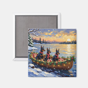 Doberman Pinscher Christmas Boat Holiday Magnet