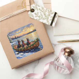 Doberman Pinscher Christmas Boat Holiday Square Sticker