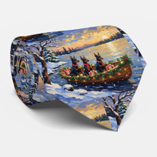 Doberman Pinscher Christmas Boat Holiday Tie