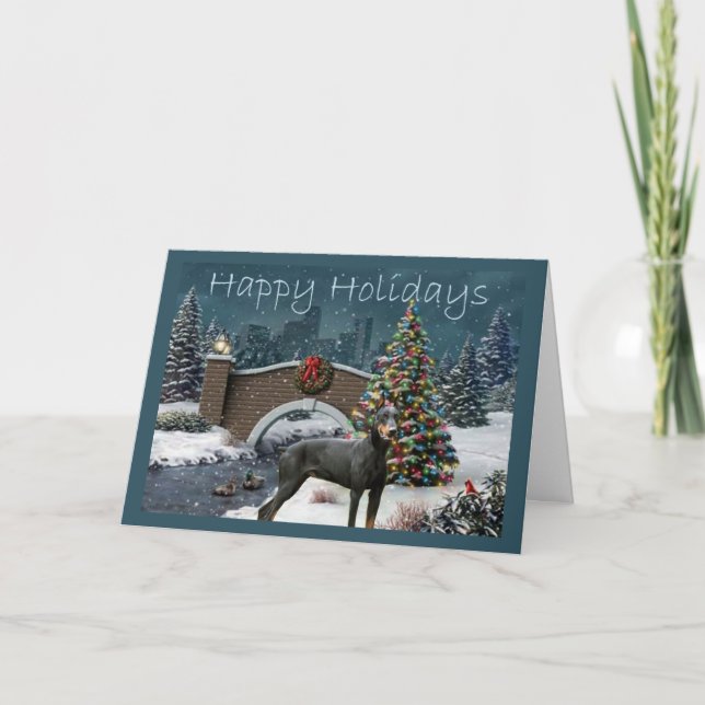 Doberman Pinscher Christmas Card Evening (Front)