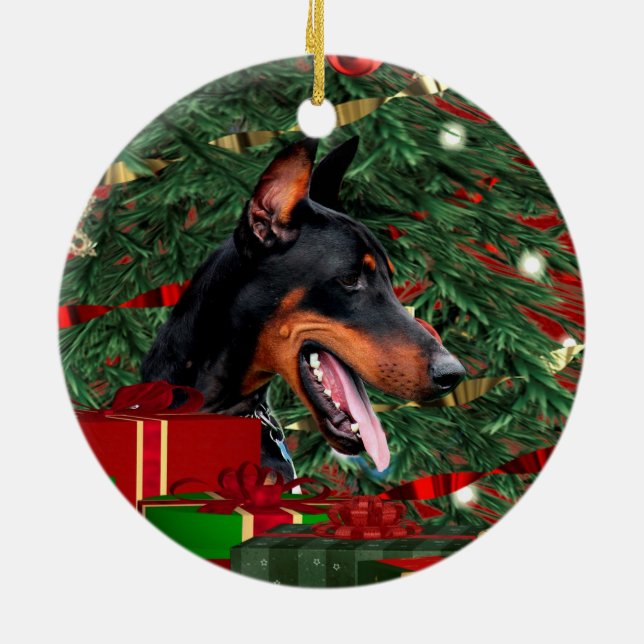 Doberman Pinscher Christmas Ceramic Tree Decoration (Back)