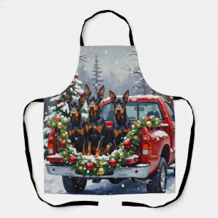 Doberman Pinscher Christmas Red Truck Holiday Apron