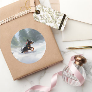 Doberman Pinscher Christmas snow winter Classic Round Sticker