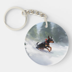 Doberman Pinscher Christmas snow winter Key Ring
