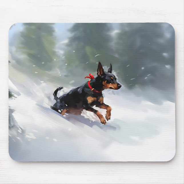 Doberman Pinscher Christmas snow winter Mouse Mat (Front)