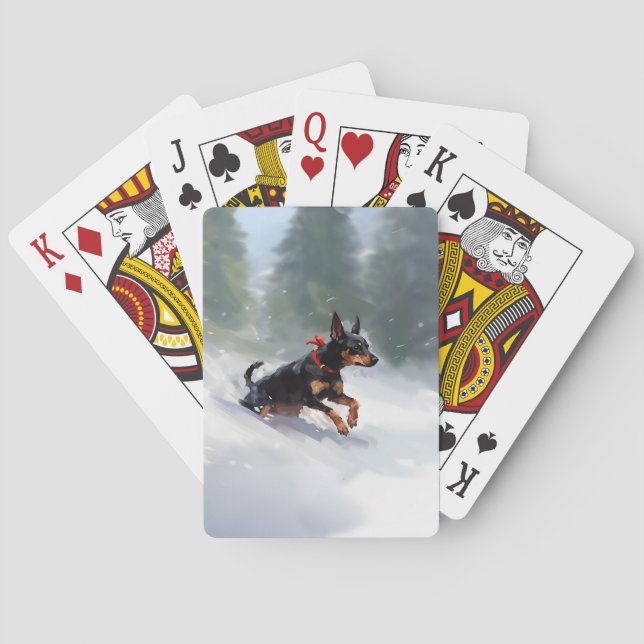Doberman Pinscher Christmas snow winter Playing Cards (Back)