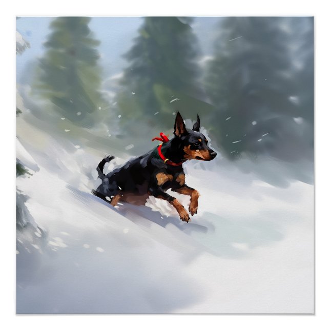 Doberman Pinscher Christmas snow winter Poster (Front)