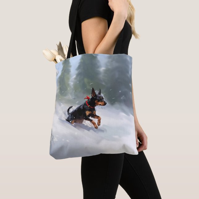Doberman Pinscher Christmas snow winter Tote Bag (Close Up)