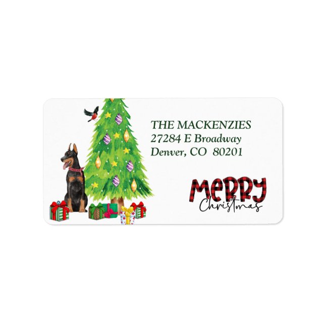 Doberman Pinscher Christmas Tree Return Address Label (Front)
