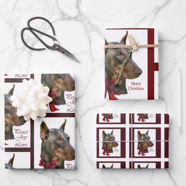 Doberman Pinscher Christmas Wrapping Paper Sheet (Front)