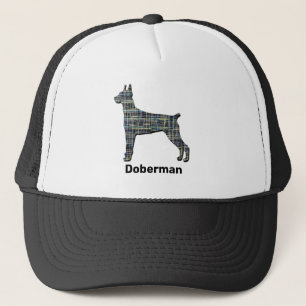 Doberman Pinscher Cute Dog Silhouette Grid Custom Trucker Hat