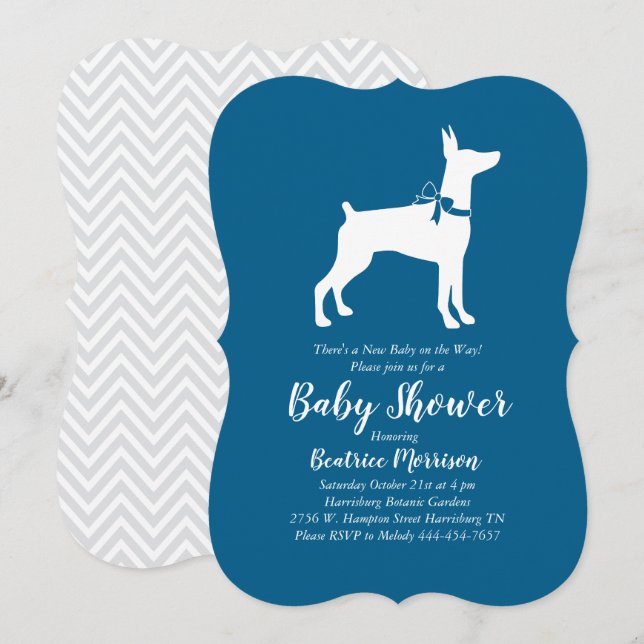 Doberman Pinscher Dog Baby Shower Blue Boy Invitation (Front/Back)