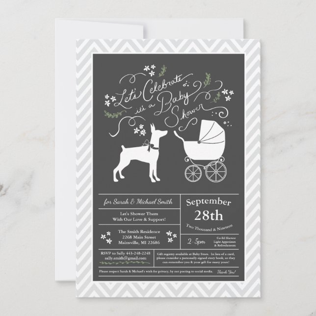 Doberman Pinscher Dog Baby Shower Gender Neutral Invitation (Front)