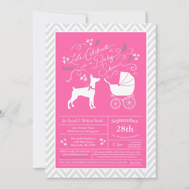 Doberman Pinscher Dog Baby Shower Pink Girl Dobie Invitation (Front)