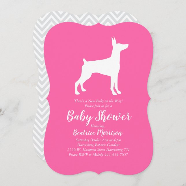 Doberman Pinscher Dog Baby Shower Pink Girl Invitation (Front/Back)