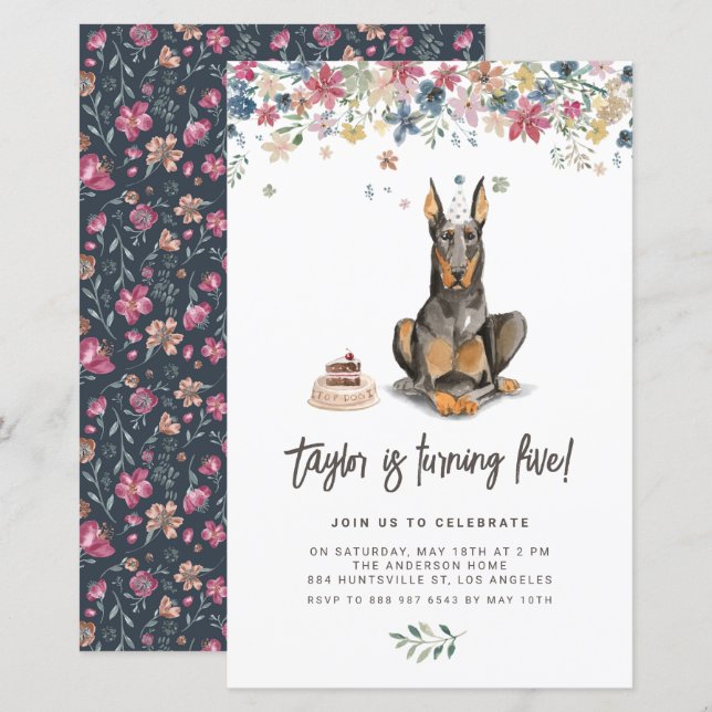Doberman Pinscher Dog Birthday Invitation (Front/Back)