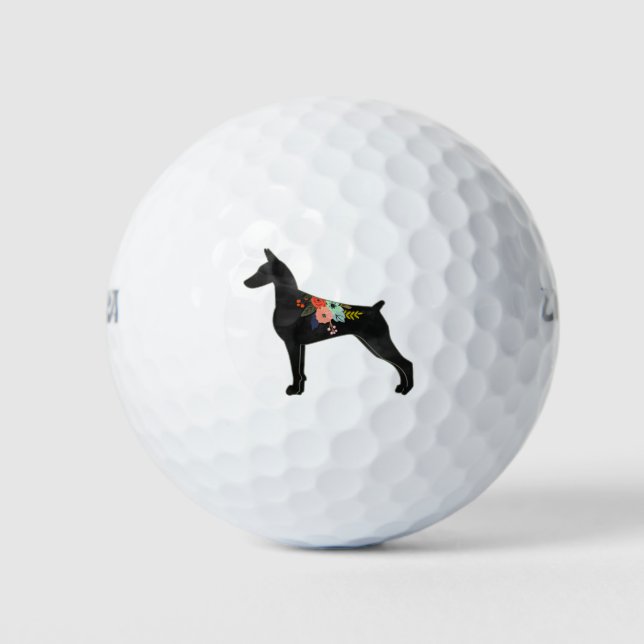 Doberman Pinscher Dog Breed Boho Floral Silhouette Golf Balls (Front)