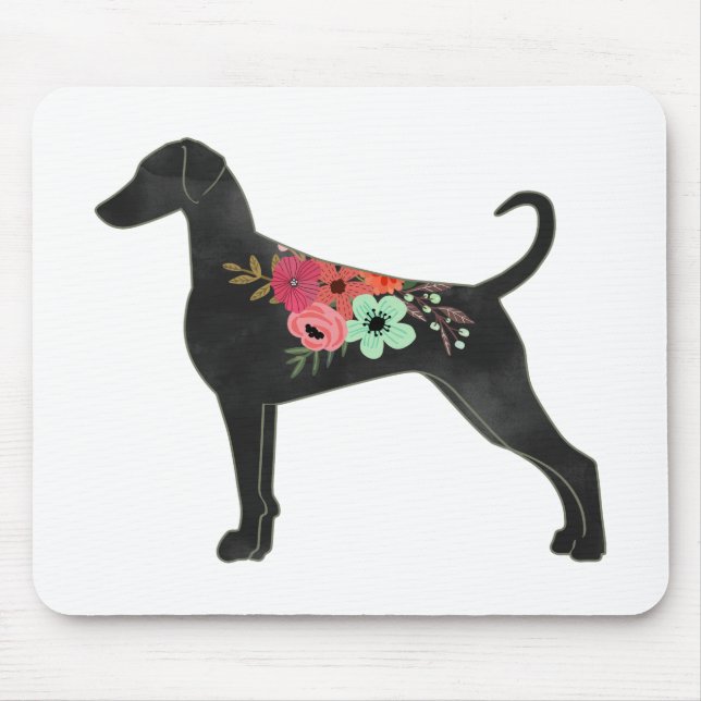 Doberman Pinscher Dog Breed Boho Floral Silhouette Mouse Mat (Front)