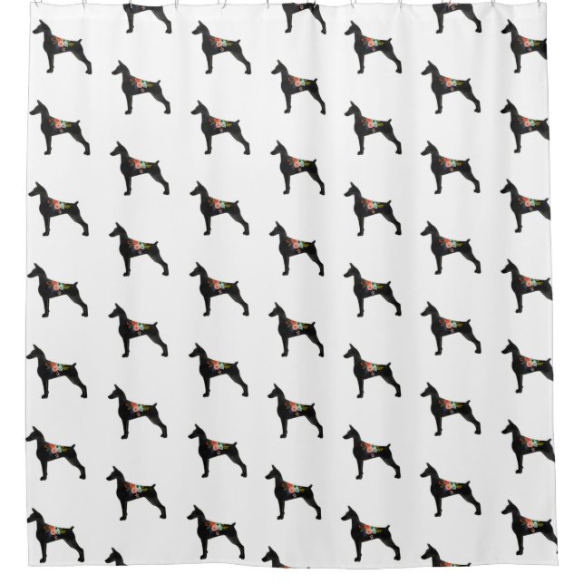 Doberman Pinscher Dog Breed Boho Floral Silhouette Shower Curtain (Front)