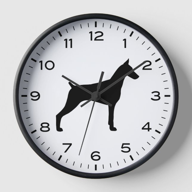 Doberman Pinscher Dog Breed Silhouette Clock (Front)