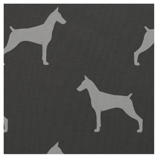 Doberman Pinscher Dog Breed Silhouettes Patterned Fabric (Close Up)