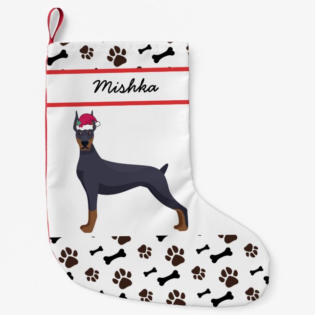 Doberman Pinscher Dog Christmas, Custom Dog Name Small Christmas Stocking (Front)